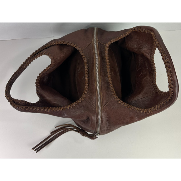 Banana Republic Brown Pebbled Genuine Leather Slouch Hobo Whipstitch Zip Bag - Picture 4 of 16